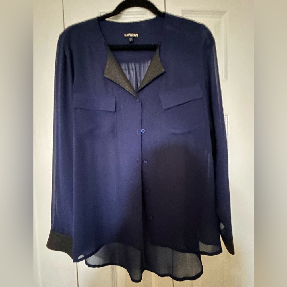 Express Deep Blue Sheer Blouse